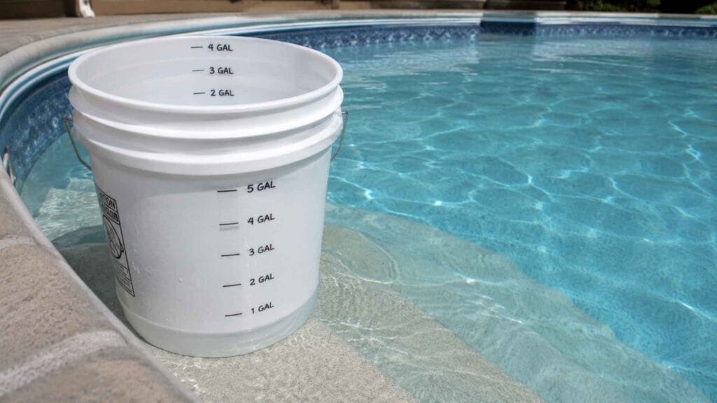 Bucket used for pool water level check