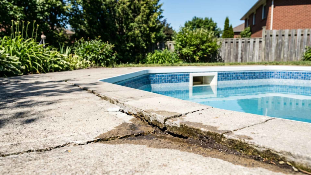 Cracked pool deck with low water level