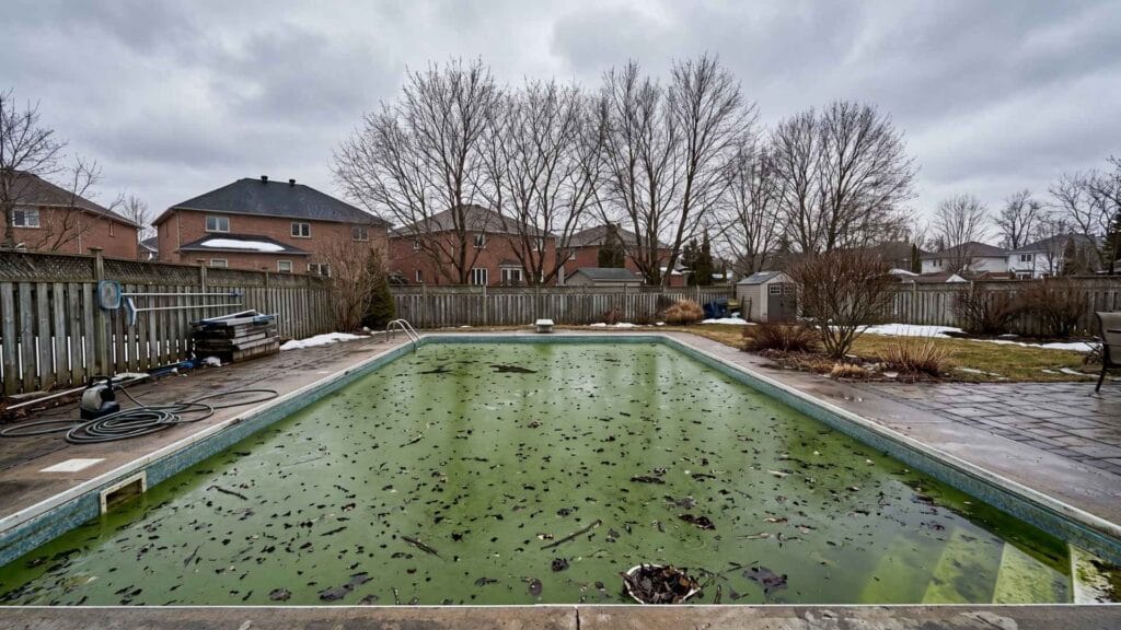 Green algae pool after winter cover removal