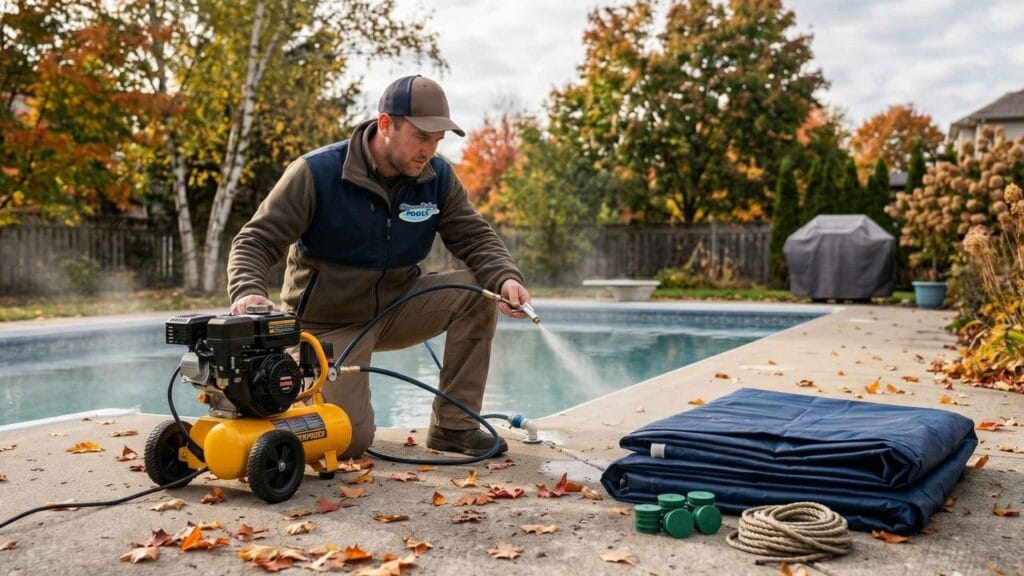 Ottawa Valley pool technician winterizing plumbing lines