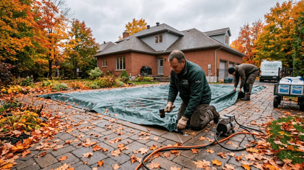 Pool winterization in Ottawa backyard