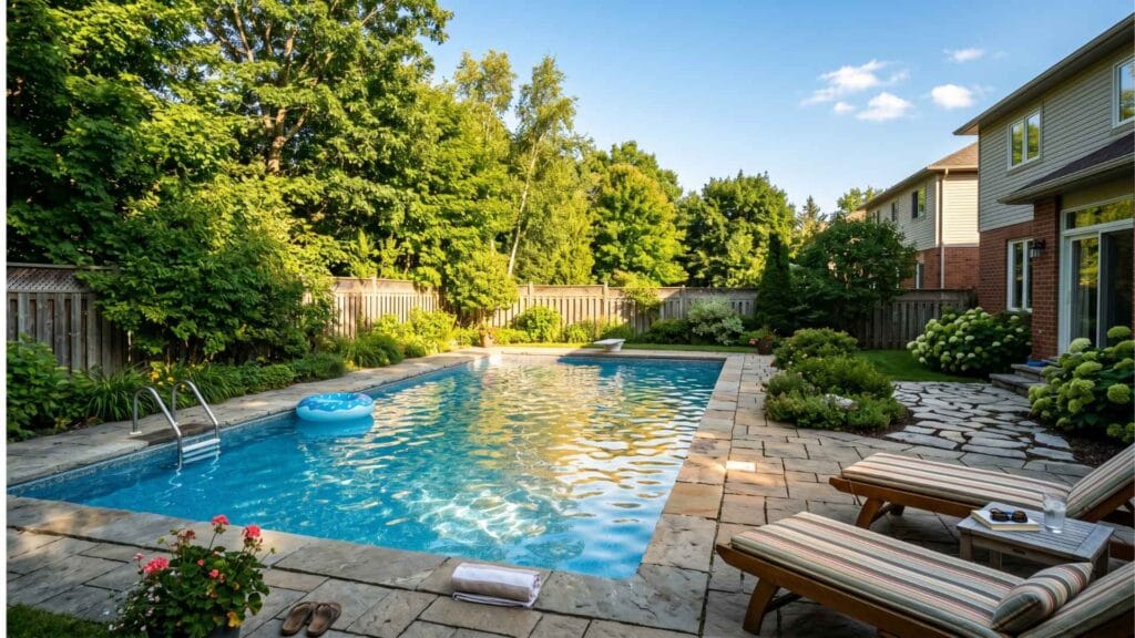 Ottawa backyard swimming pool on sunny summer day