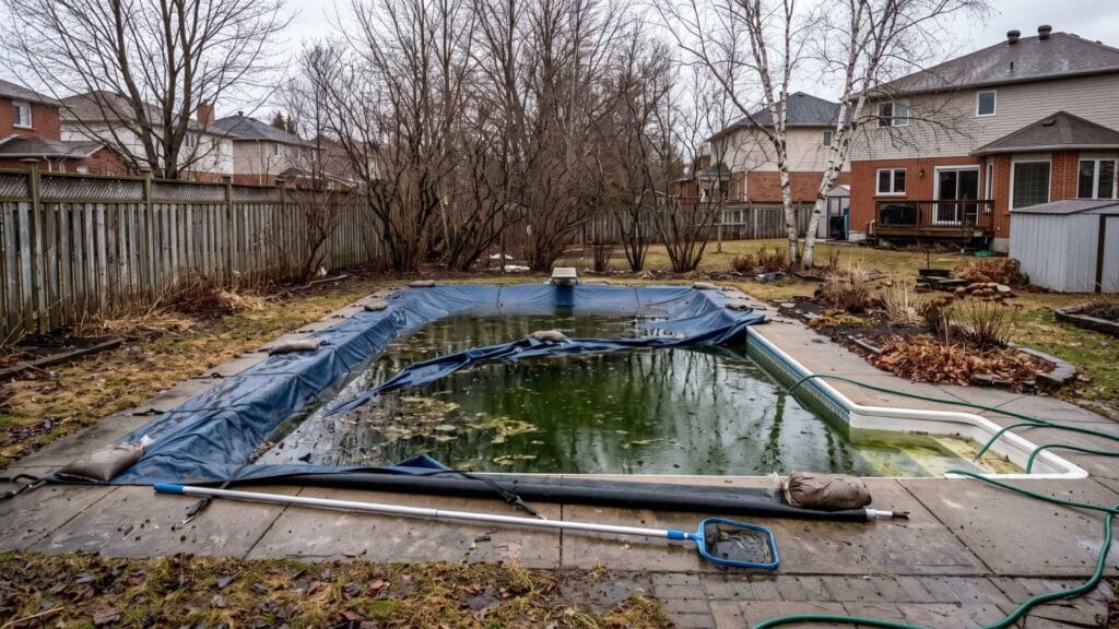 Murky green pool after spring opening